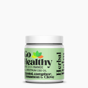 A white jar of GoHealthy Herbal Balm on a clean white background.