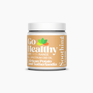 A white jar of "Go Healthy Soothing Cream" with a light brown label.