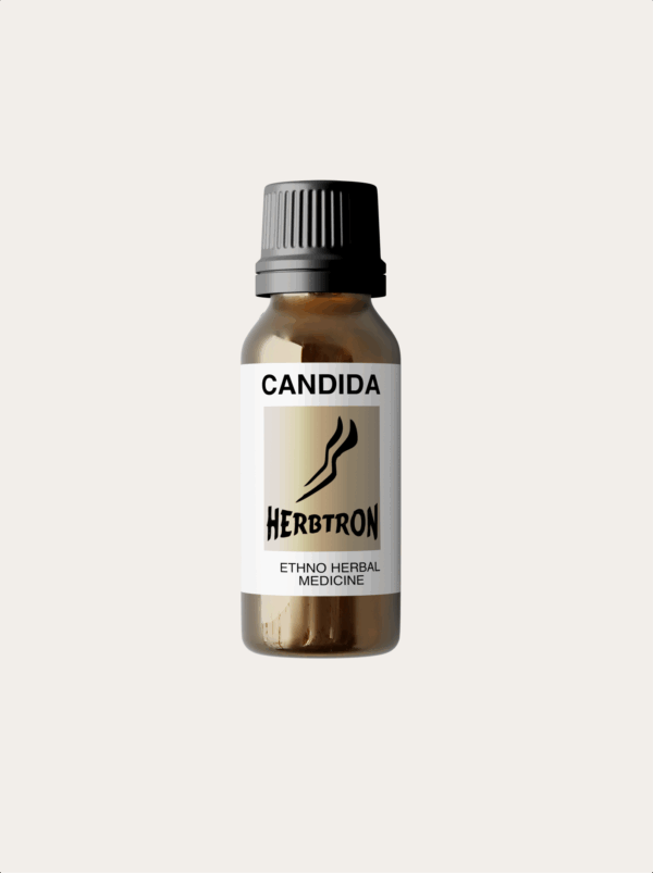 A bottle of Herbtron Candida Ethno Herbal Medicine.