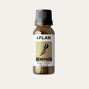 A bottle of Herbtron I-Flam Ethno Herbal Medicine.