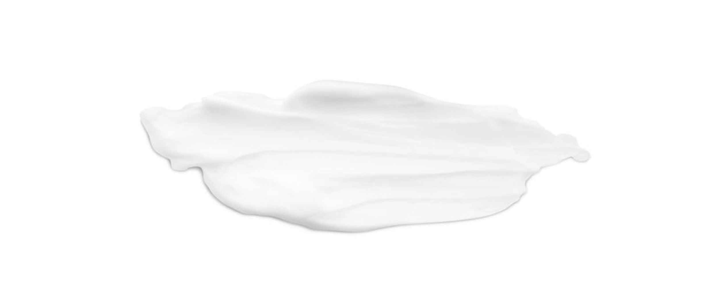 A small, thick, white smear of cream or lotion with visible texture, isolated against a white background.